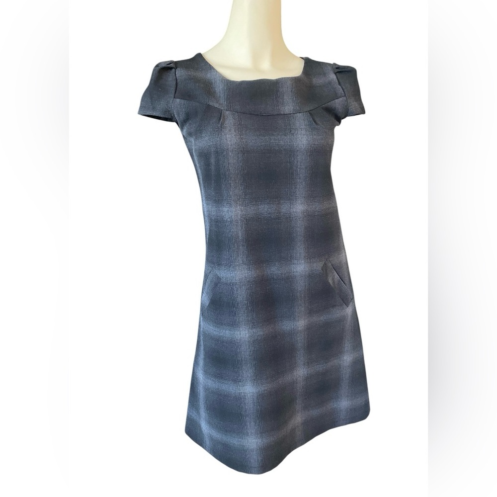 Tiffani Dress Dark Gray Plaid Short Cap Sleeve with Pockets